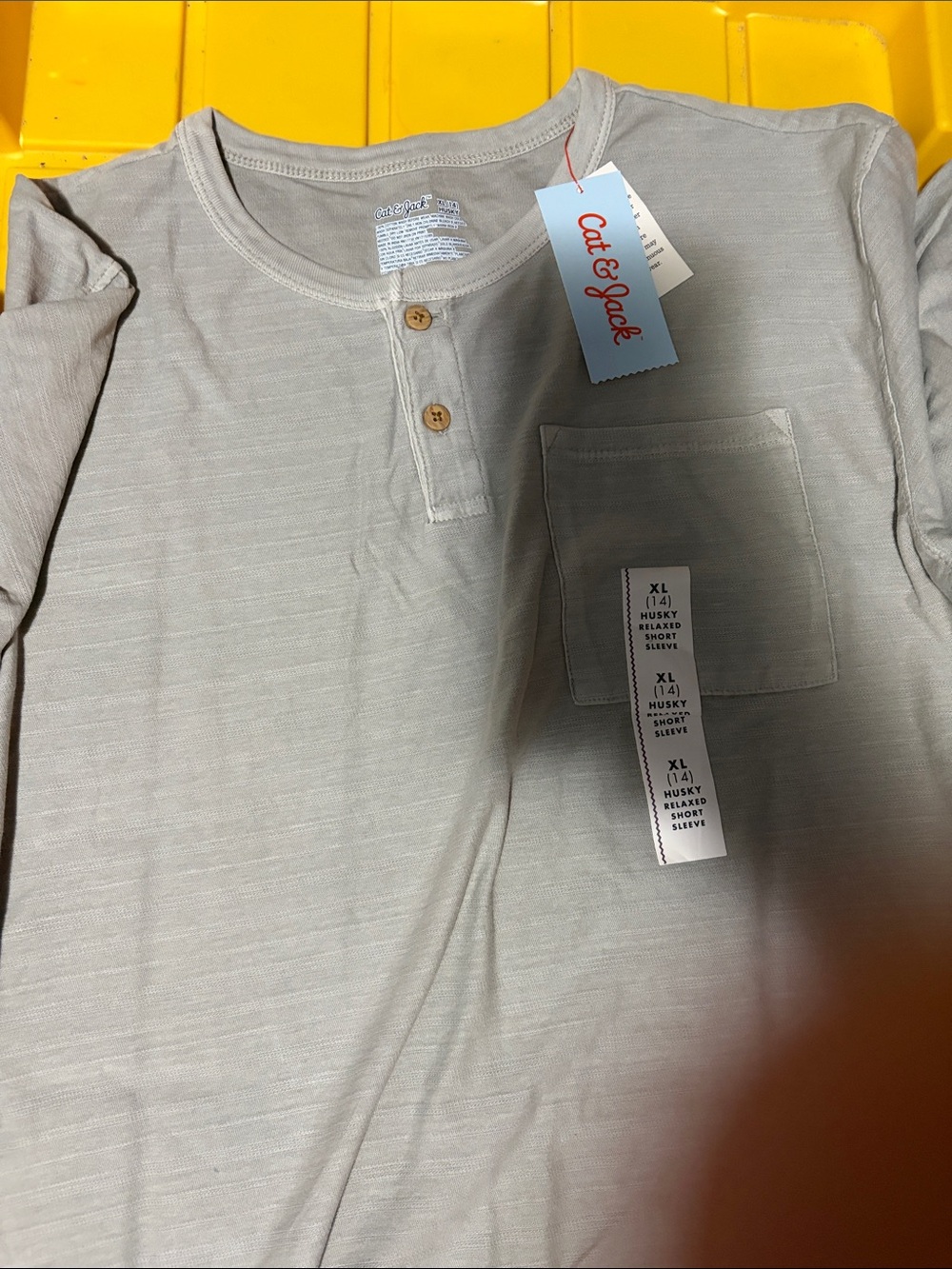 Cat & Jack Boys' Light Gray Henley Pocket Tee